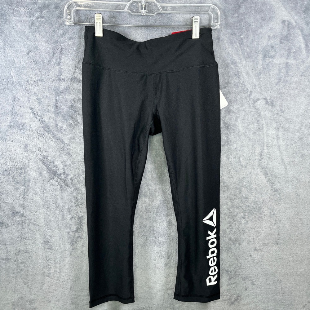 Reebok Capri Leggings Training Workout Skinny Cropped Black XS, NWT
